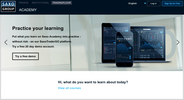 Saxo Academy under Trading Floor inneholder interessant undervisningsmateriale både for nybegynnere og mer trente tradere.
