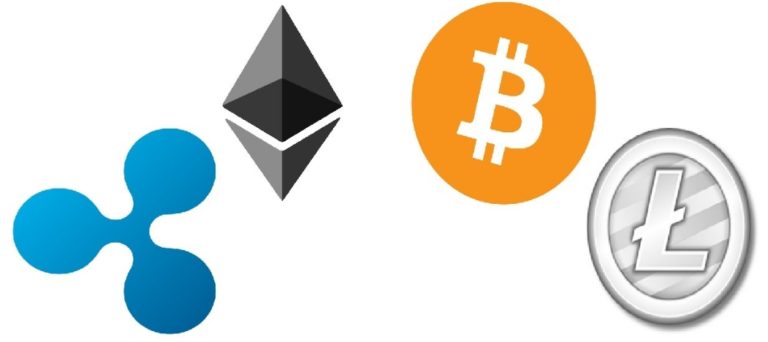De fire største kryptovalutaene nå: Ripple, Ethereum (Ether), Bitcoins og LiteCoin.
